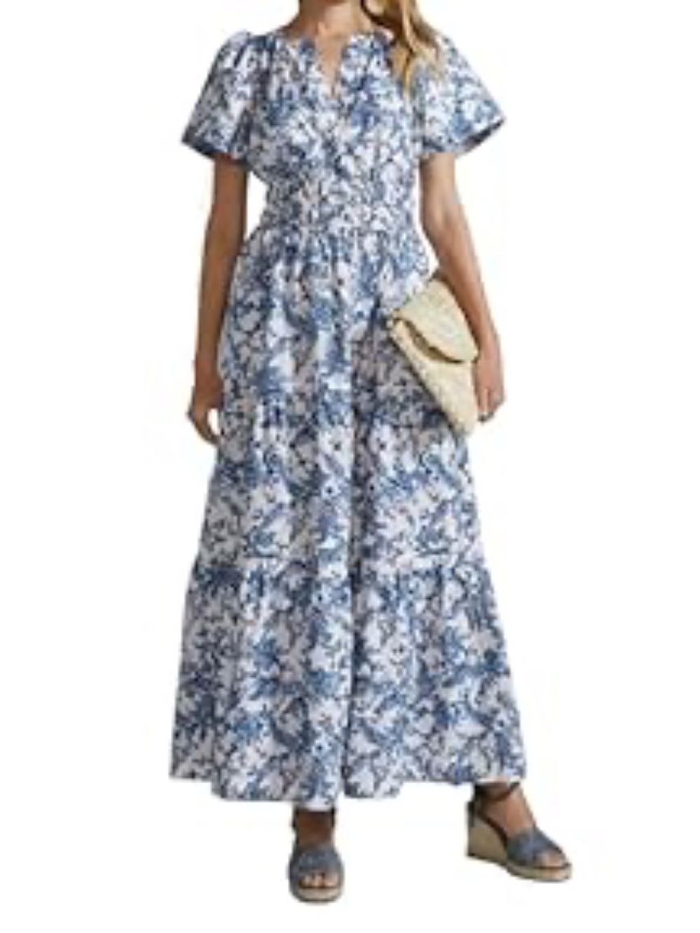 Blue Floral Tiered Maxi Dress